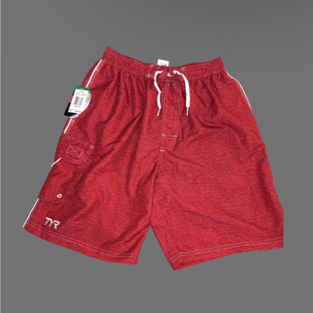 TYR Heather Red Swim Shorts with White Trim
